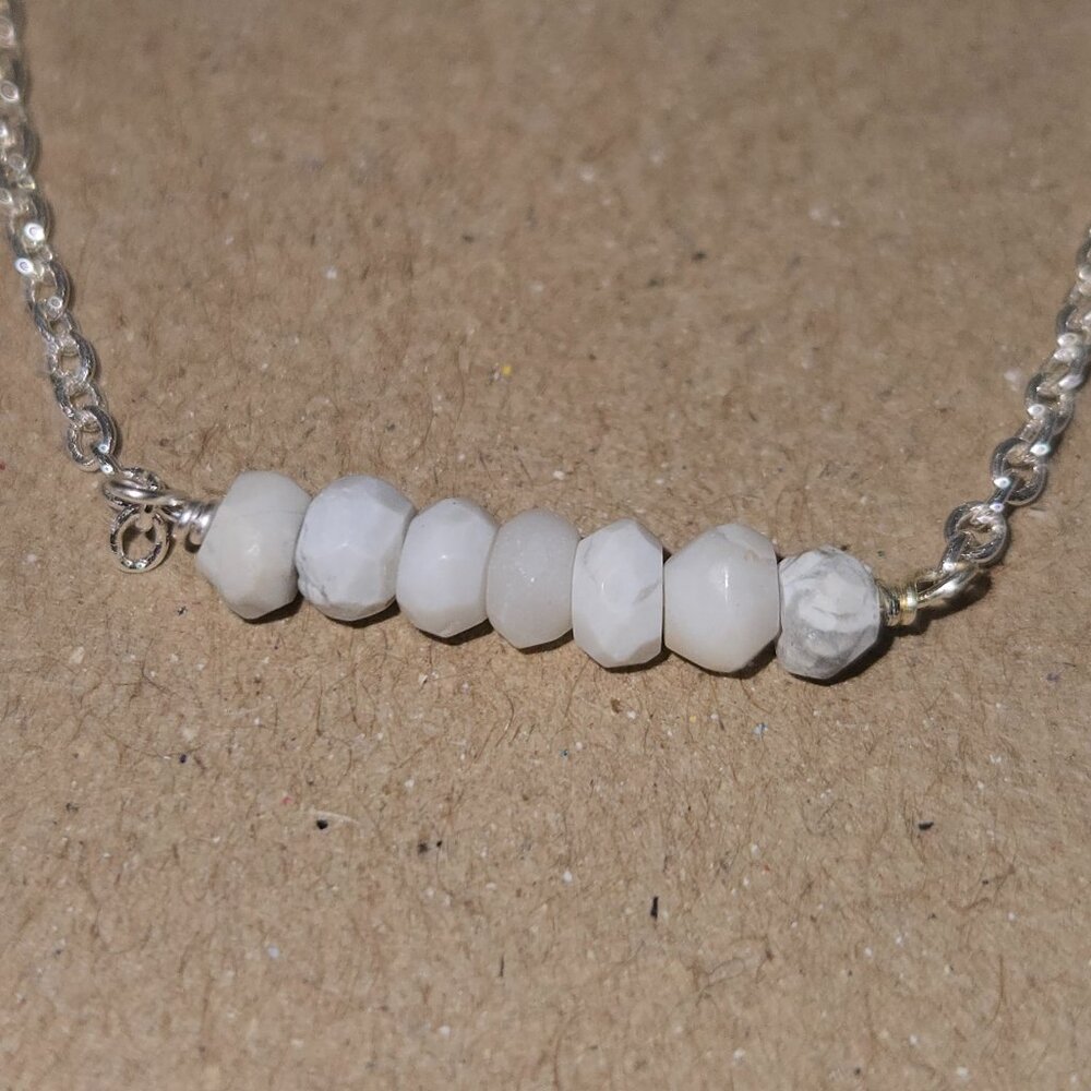 Kris Nations Howlite Mystic Bar Necklace - Delicate Beaded Stone Necklace